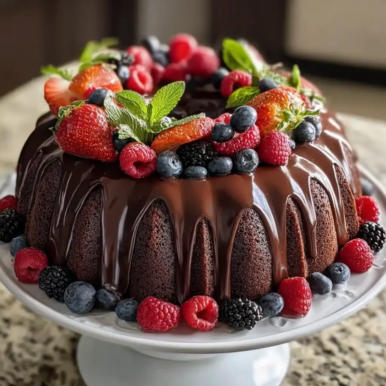Chocolate Ganache Bundt Cake with Fresh Berries