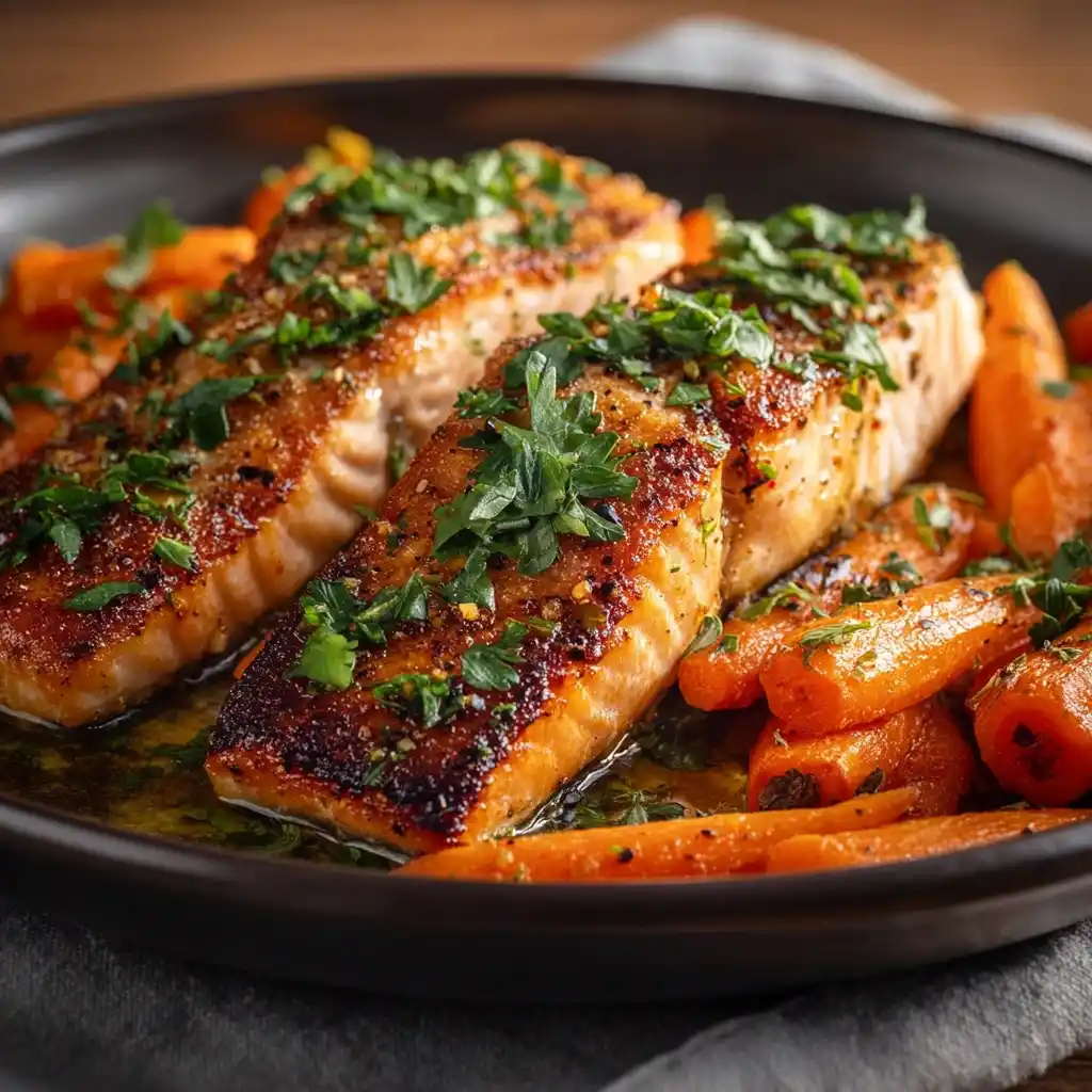 Honey Garlic Salmon with Tender Roasted Carrots