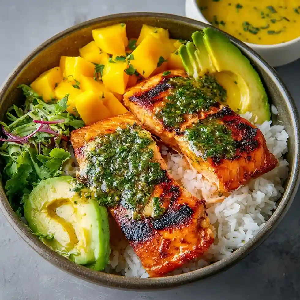 Honey Sriracha Salmon And Avocado Bowl