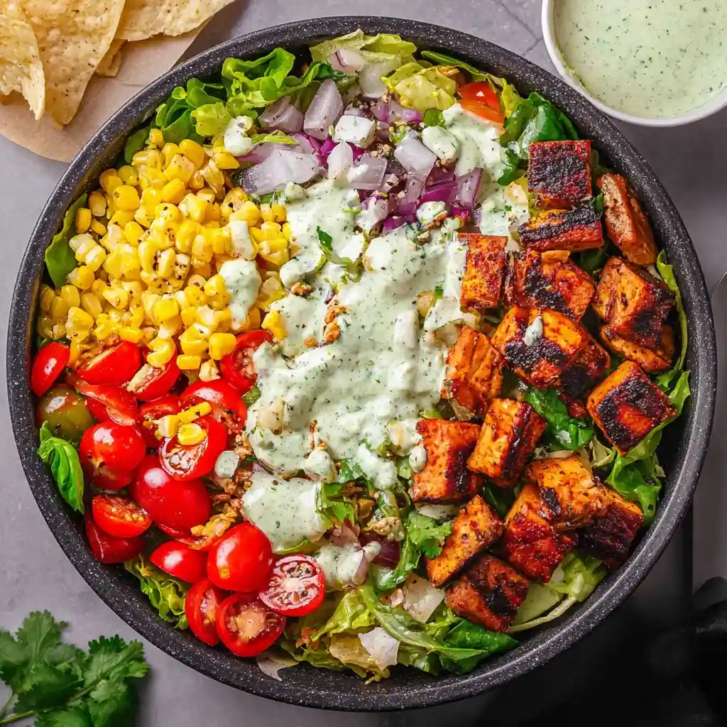 Mexican Salmon Salad Bowl with Roasted Poblano Ranch Dressing