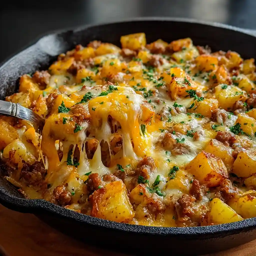One-Pan Cheesy Potato and Meat Skillet