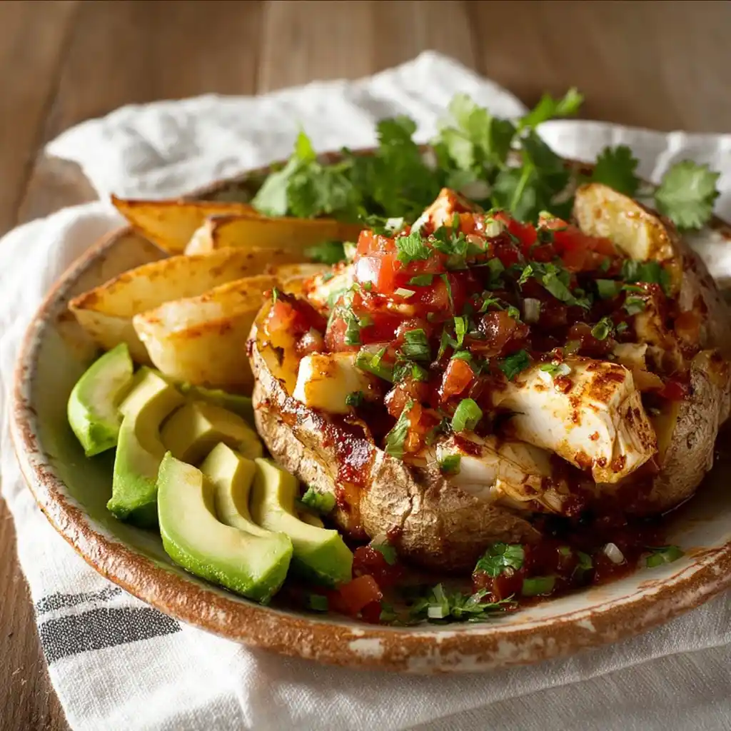 Salsa Chicken Stuffed Potatoes