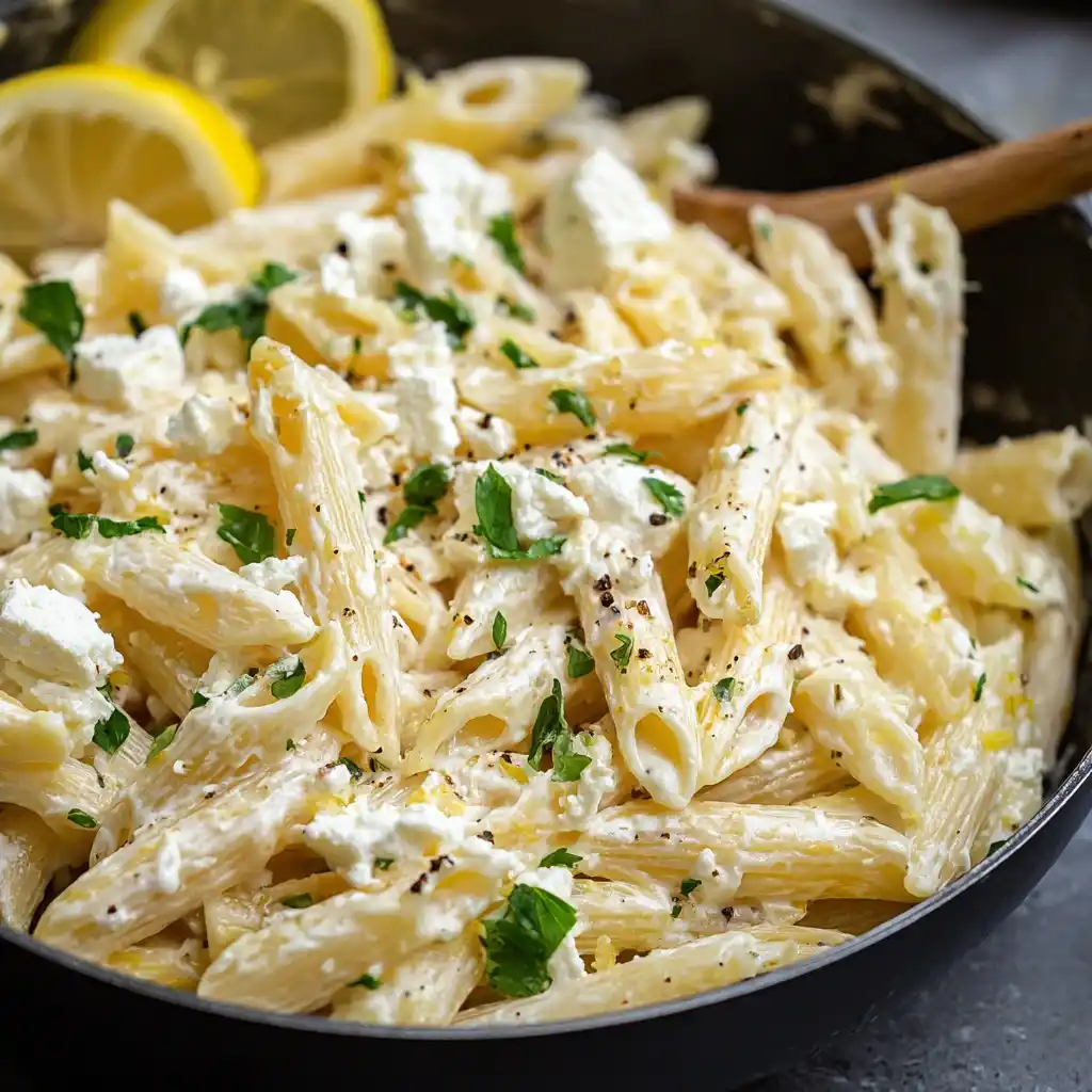 Easy Creamy Lemon Feta Pasta Recipe Best Feta Cheese Pasta Sauce Ideas How To Make Creamy Lemon Pasta Vegetarian Lemon Fet...