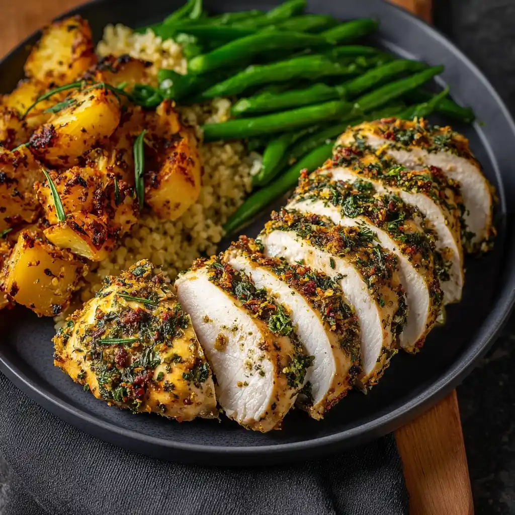 High-protein Herb Garlic Chicken Recipe Low-fat Garlic Herb Chicken Bake Easy Herb And Garlic Protein Chicken Meal Prep Hi...