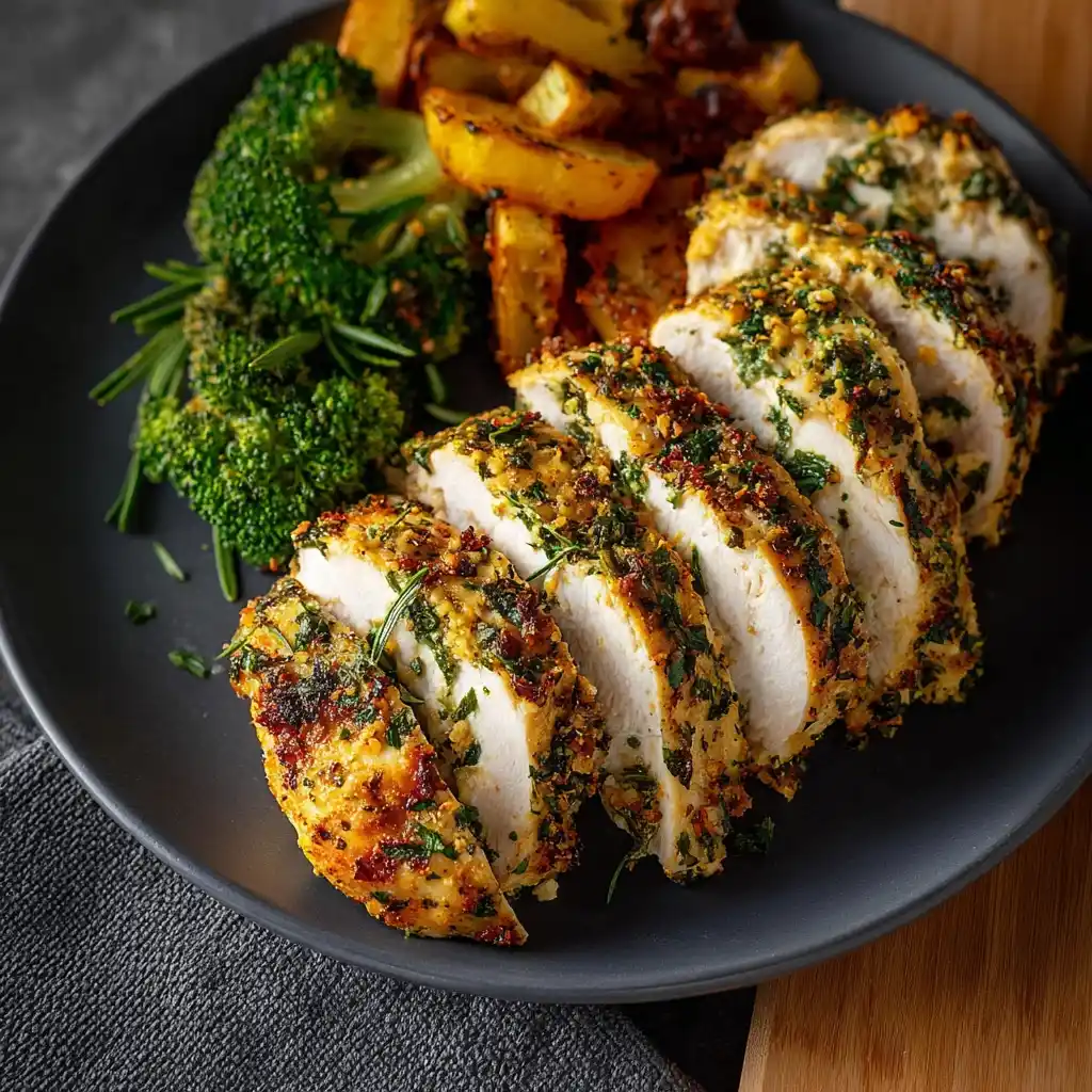 High-protein Herb Garlic Chicken Recipe Low-fat Garlic Herb Chicken Bake Easy Herb And Garlic Protein Chicken Meal Prep Hi...