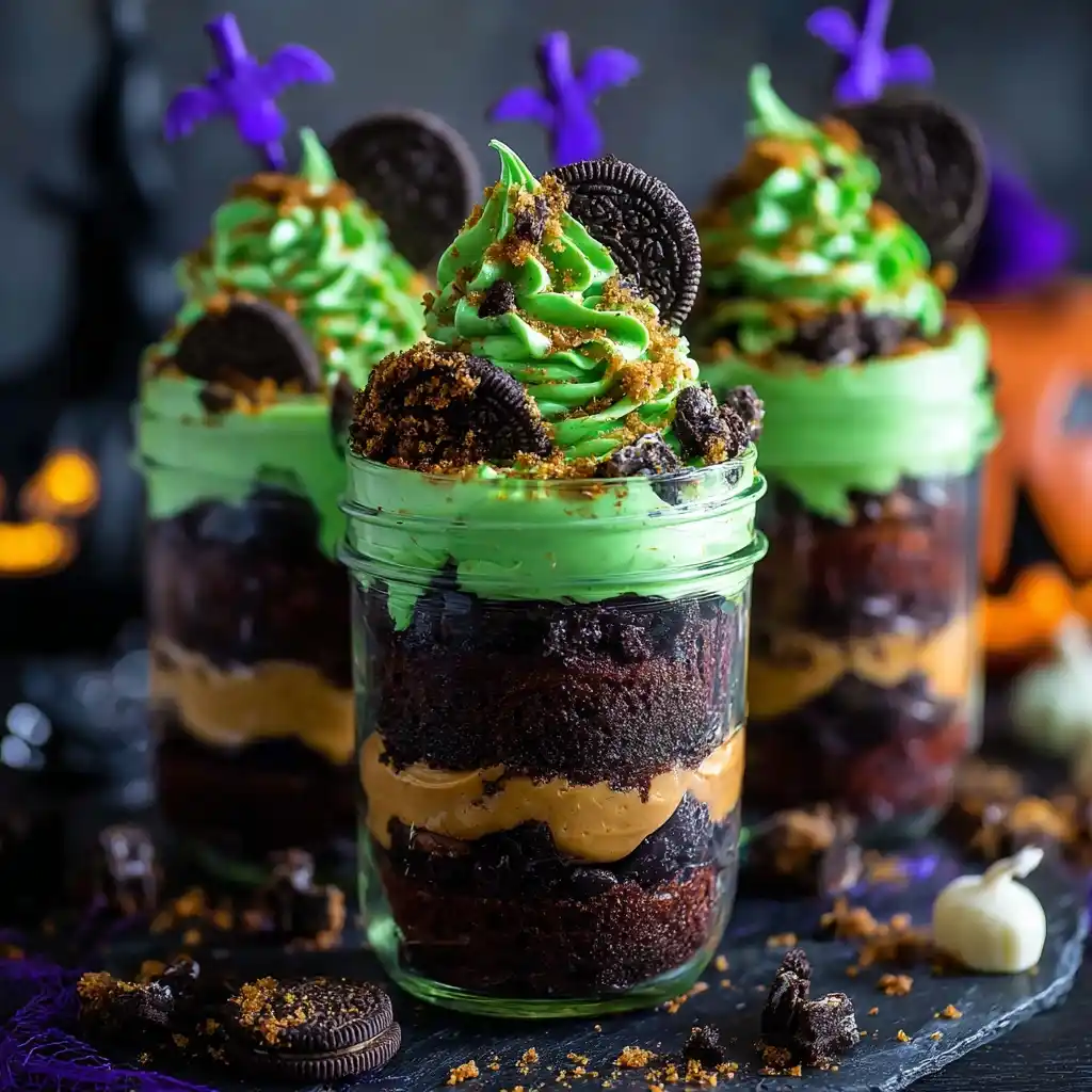 Spooky Witches Brew Halloween Cake Jars
