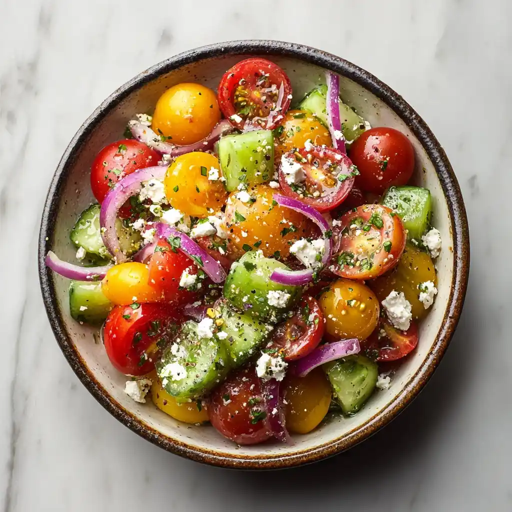 Easy Tomato Cucumber Feta Salad Recipe Best Feta Cheese For Tomato Cucumber Salad Low-calorie Tomato Cucumber Feta Salad M...