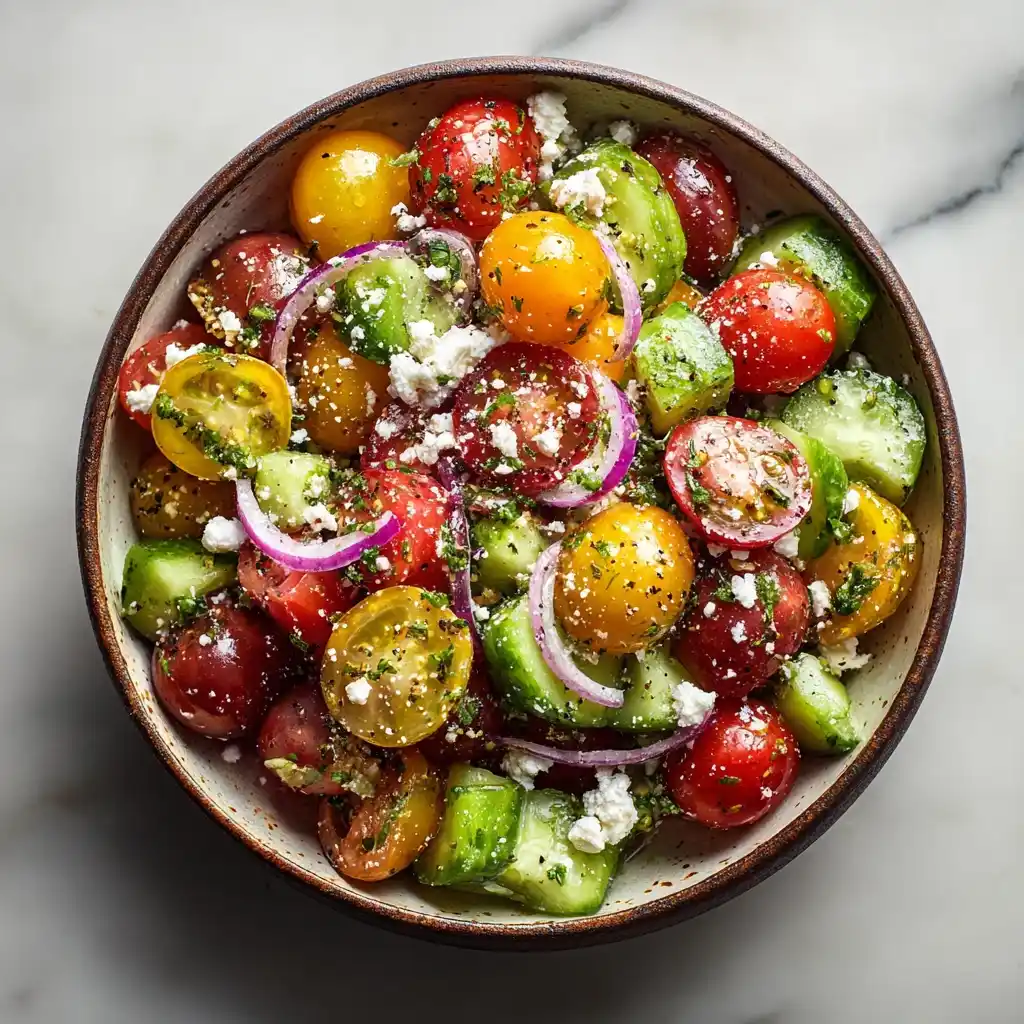 Easy Tomato Cucumber Feta Salad Recipe Best Feta Cheese For Tomato Cucumber Salad Low-calorie Tomato Cucumber Feta Salad M...