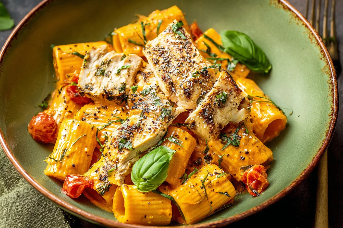 Burst Cherry Tomato Basil Chicken Rigatoni Recipe Easy Cherry Tomato Basil Chicken Pasta Homemade Burst Cherry Tomato Riga...