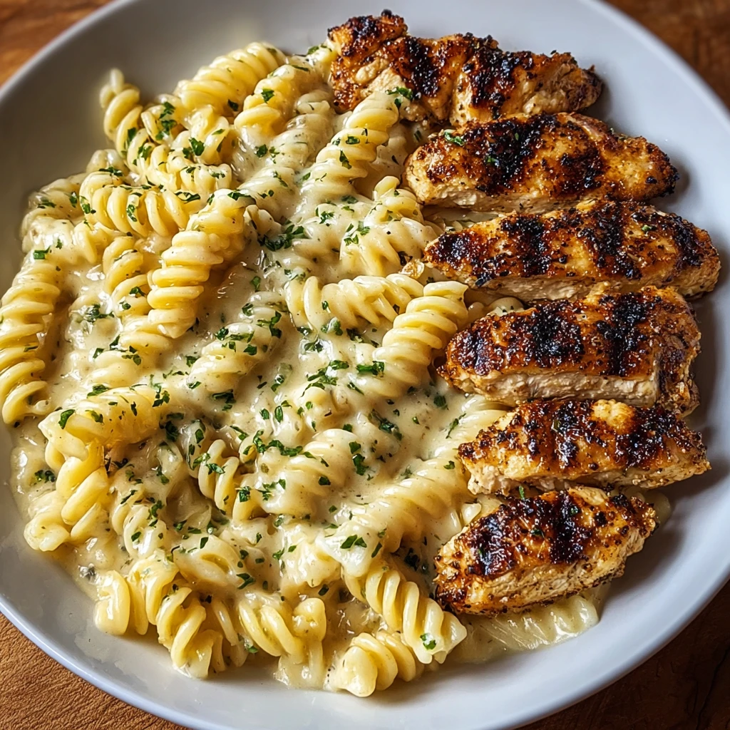 Cheesy Rotini Alfredo Recipe Garlic Chicken Strips Pasta Easy Rotini Alfredo With Chicken Homemade Cheesy Garlic Chicken P...