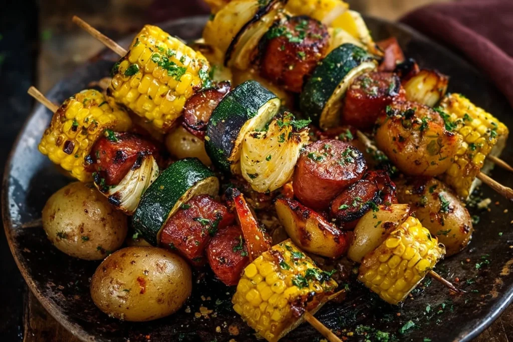 Cowboy Butter Kielbasa and Potato Skewers