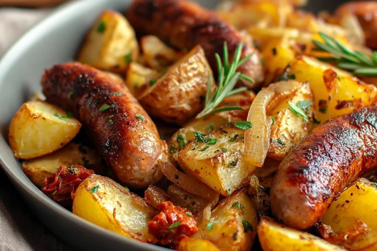 Easy Sheet Pan Sausage And Potatoes Recipe Savory Sausage And Potatoes Dinner Idea One-pan Sausage Potato Meal Prep Quick ...