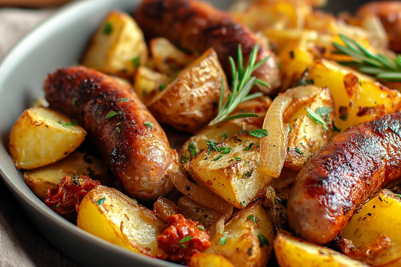 Easy Sheet Pan Sausage And Potatoes Recipe Savory Sausage And Potatoes Dinner Idea One-pan Sausage Potato Meal Prep Quick ...