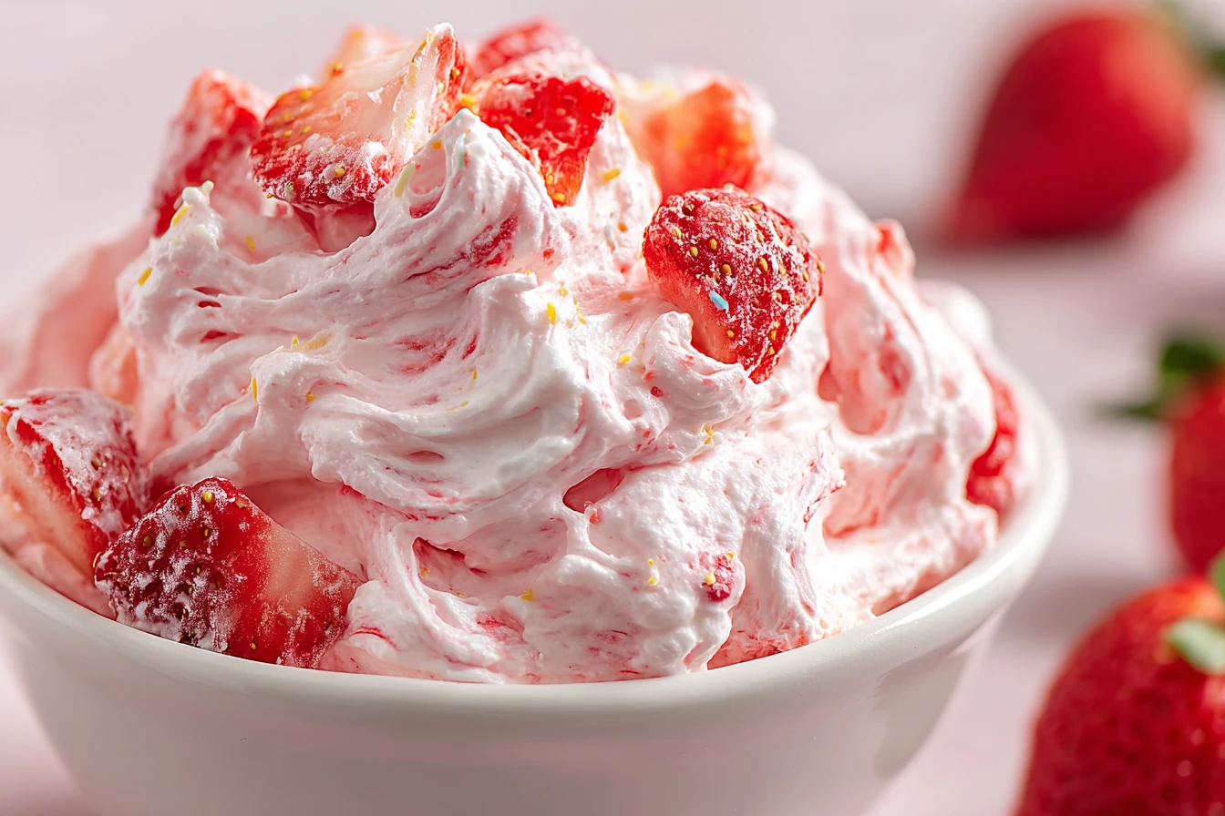 Easy Strawberry Fluff Salad Recipe Best Summer Strawberry Fluff Recipe Homemade Strawberry Fluff For Picnics Light Strawbe...