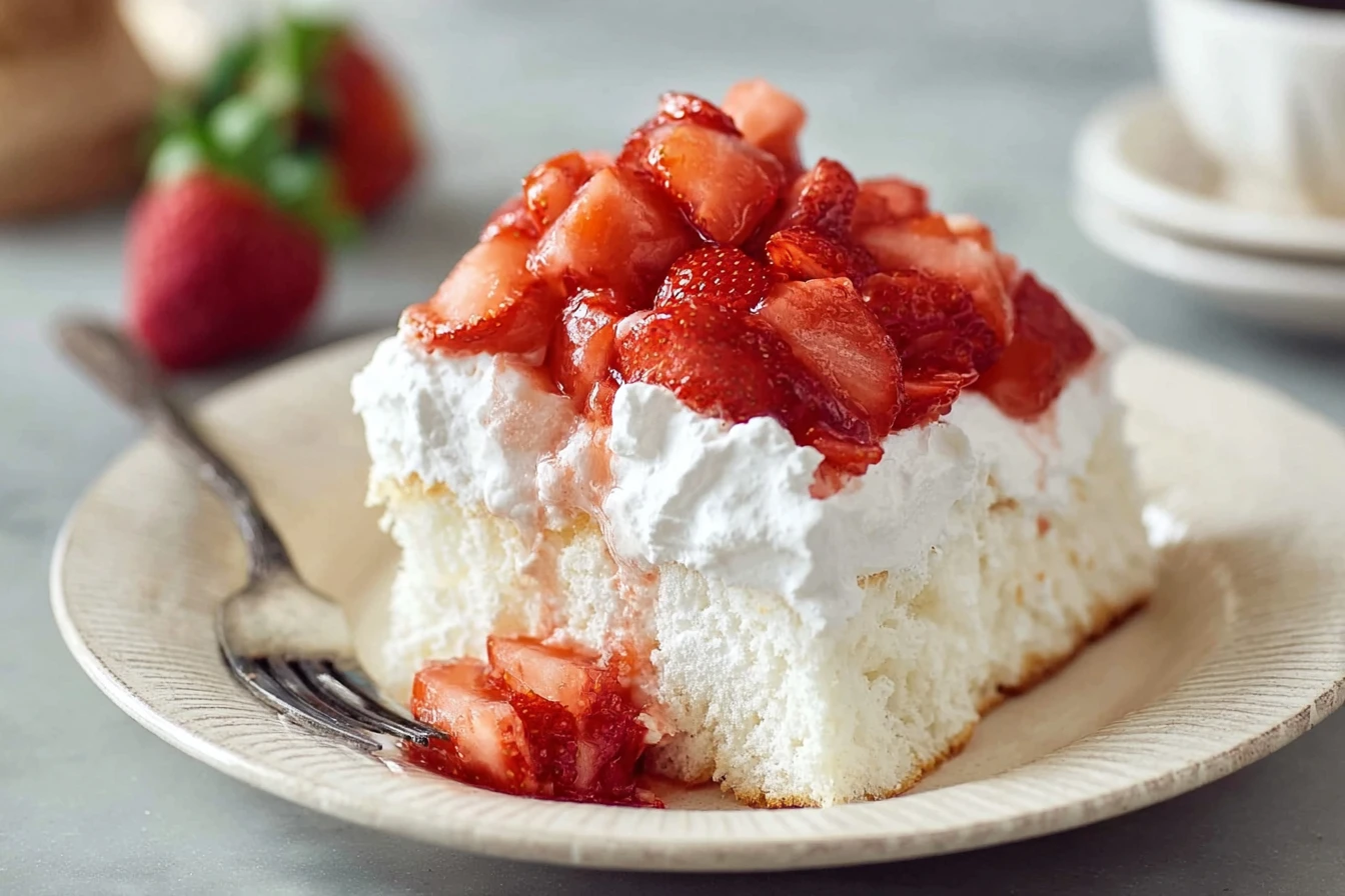 Light Angel Food Cake With Strawberries Recipe Best Strawberry Angel Food Cake Topping Ideas Low-fat Strawberry Angel Food...
