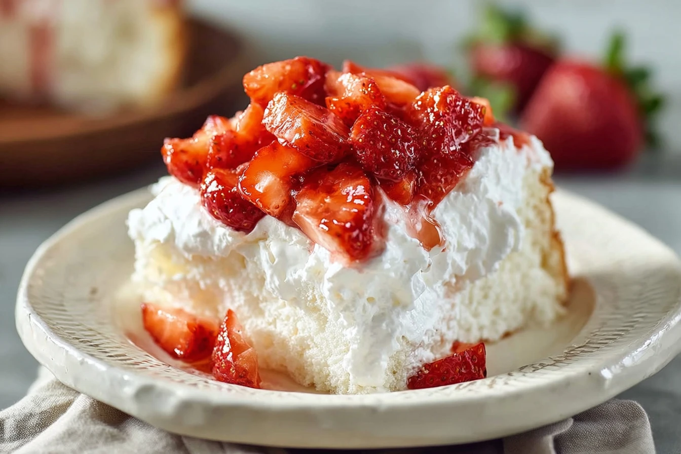 Light Angel Food Cake With Strawberries Recipe Best Strawberry Angel Food Cake Topping Ideas Low-fat Strawberry Angel Food...