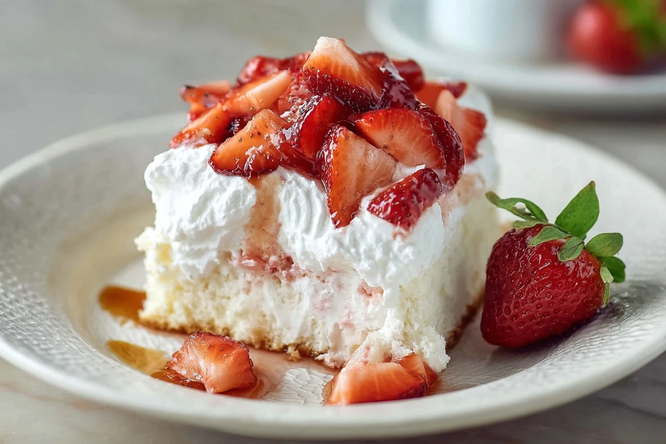 Light Angel Food Cake With Strawberries Recipe Best Strawberry Angel Food Cake Topping Ideas Low-fat Strawberry Angel Food...
