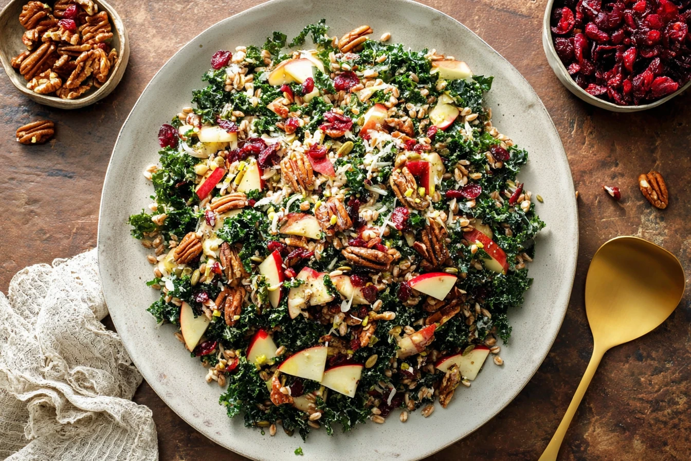 Manchego Apple Kale Salad Recipe Best Manchego Cheese Salad Ideas How To Make Kale Apple Farro Salad Healthy Farro Salad R...