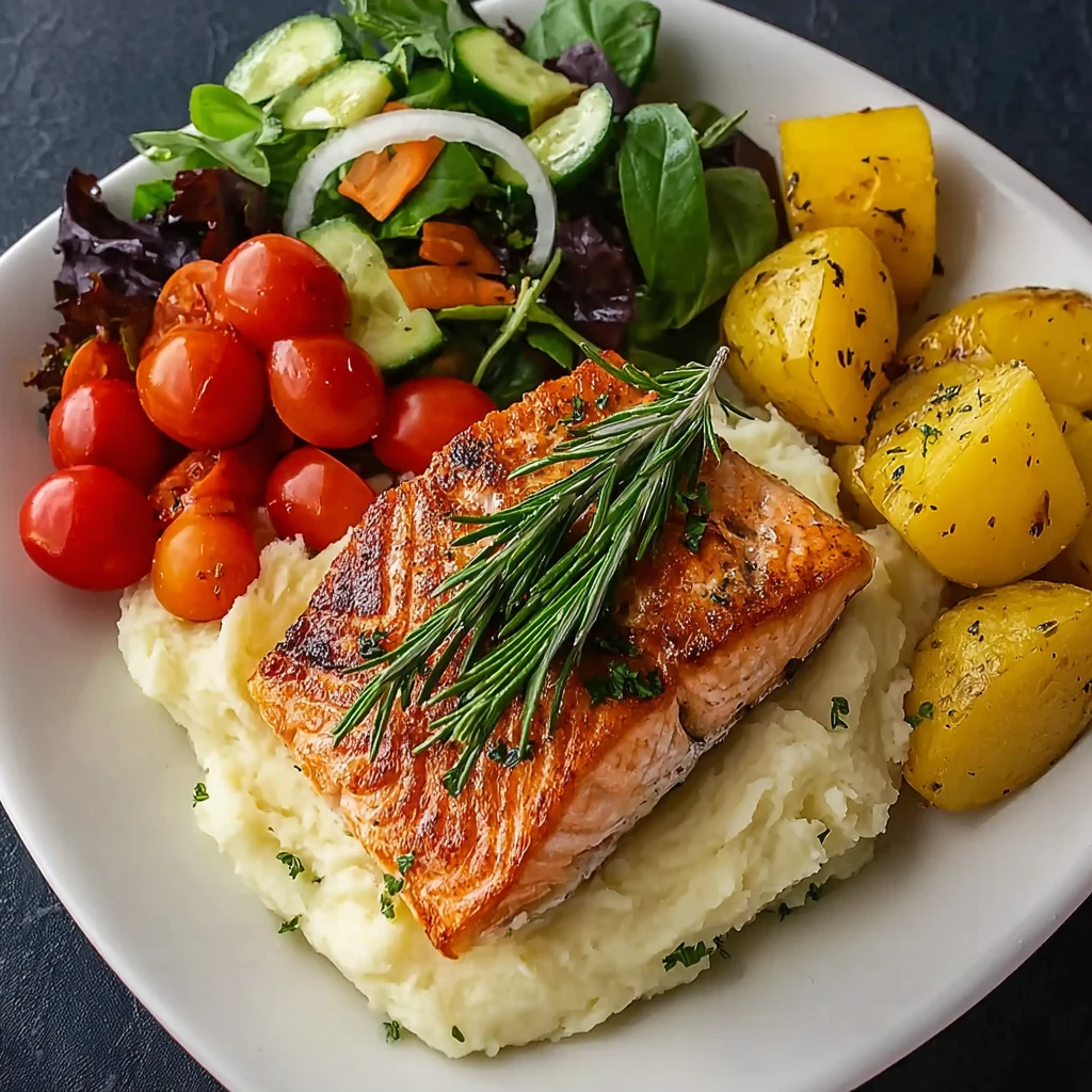 Rosemary Salmon Recipe Ideas Best Rosemary Salmon And Potatoes Fresh Garden Salad Pairing Ideas Healthy Dinner Recipes Wit...