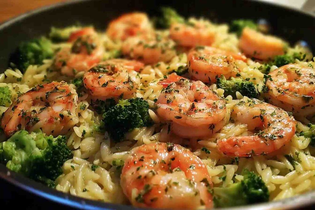 Creamy Orzo Shrimp Broccoli