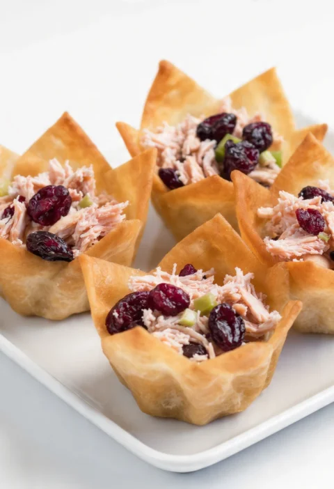 Crispy Cranberry Pecan Chicken Salad Wonton Cups