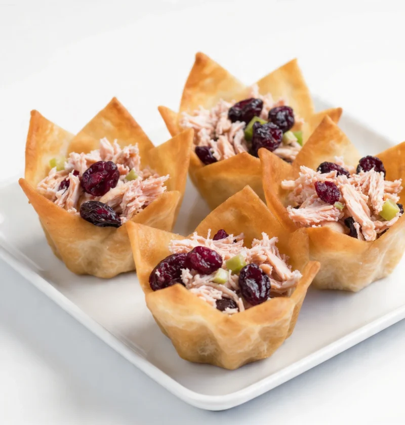 Crispy Cranberry Pecan Chicken Salad Wonton Cups