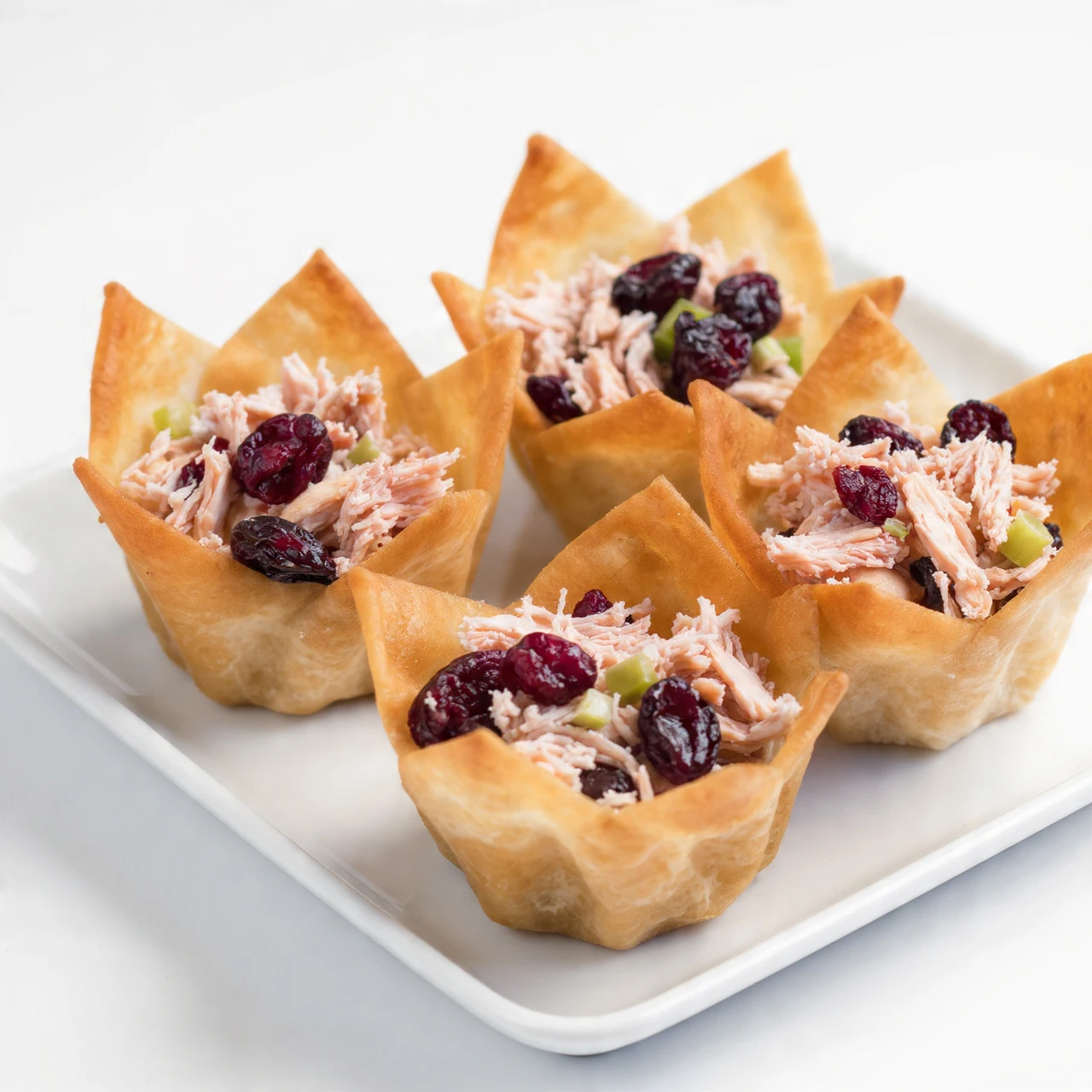 Crispy Cranberry Pecan Chicken Salad Wonton Cups