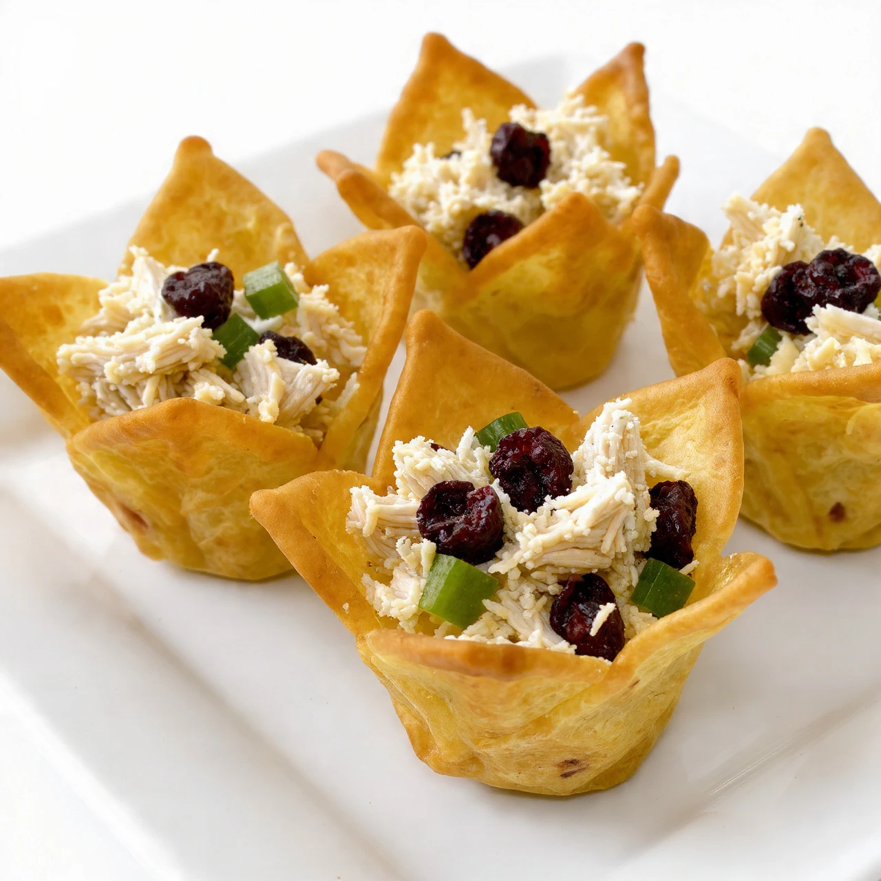 Crispy Cranberry Pecan Chicken Salad Wonton Cups