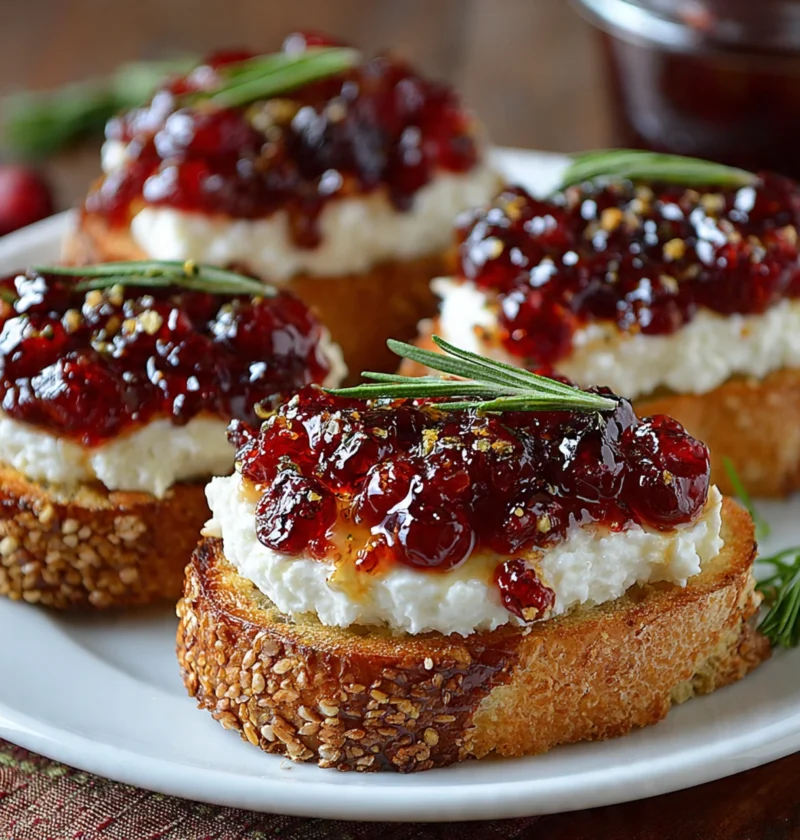 Festive Cranberry Pepper Jelly Cream Cheese Bruschetta