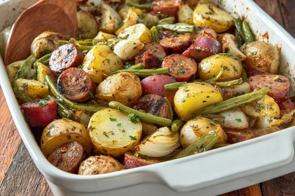 Ultimate One-Pan Comfort: Hearty Sausage, Green Bean & Potato Casserole