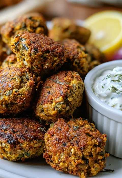 Baked Greek Lentil Meatballs Tzatziki Highprotein Dinner