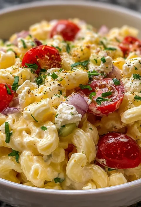 Mediterranean Cottage Cheese Pasta Salad