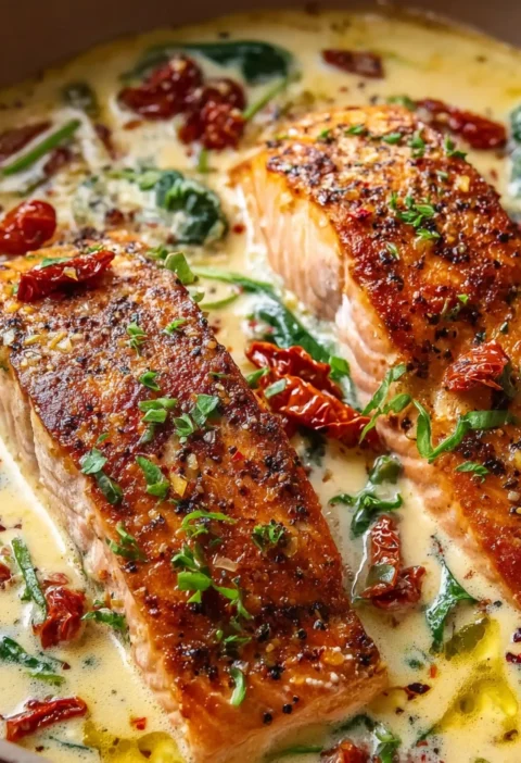 Creamy Tuscan Salmon Sundried Tomatoes Recipe Image