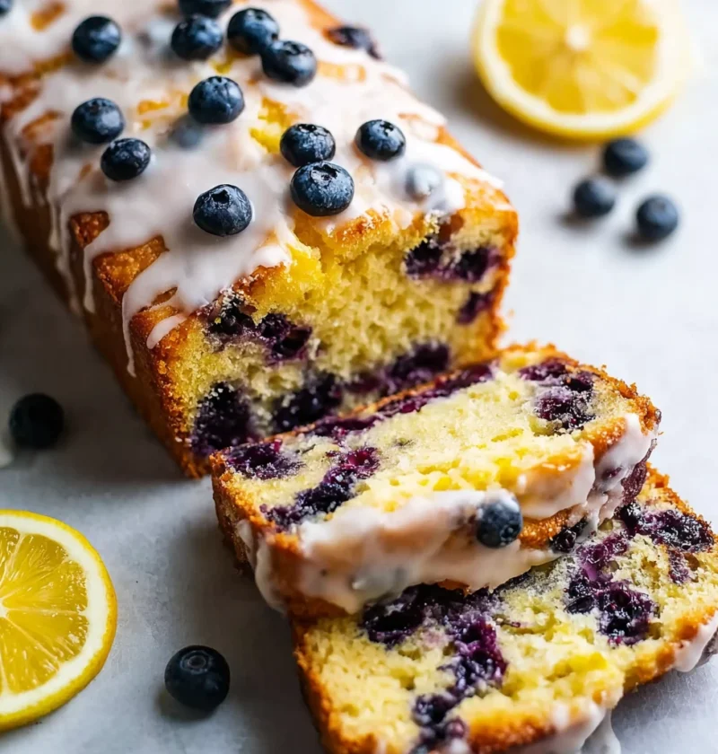 Lemon Blueberry Loaf Cake Glaze Recipe Image