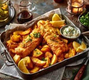 Crispy Fish & Chips Tray & Delicious Comforting Meal