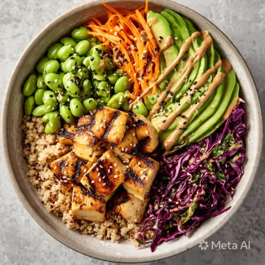 Grilled Tofu Power Bowl & Delicious and Delightful