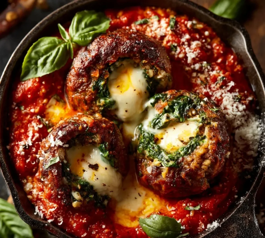 Spinach Garlic Meatballs Stuffed with Mozzarella - Spinach Garlic Meatballs Stuffed with Mozzarella