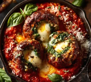Spinach Garlic Meatballs Stuffed with Mozzarella