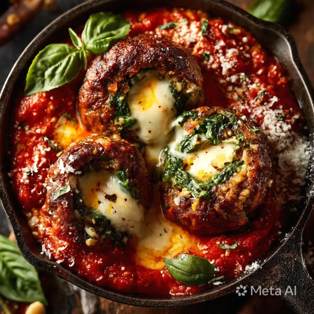 Spinach Garlic Meatballs St￭ with Mozzarella