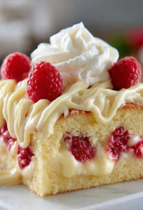 White Chocolate Raspberry Poke Cake