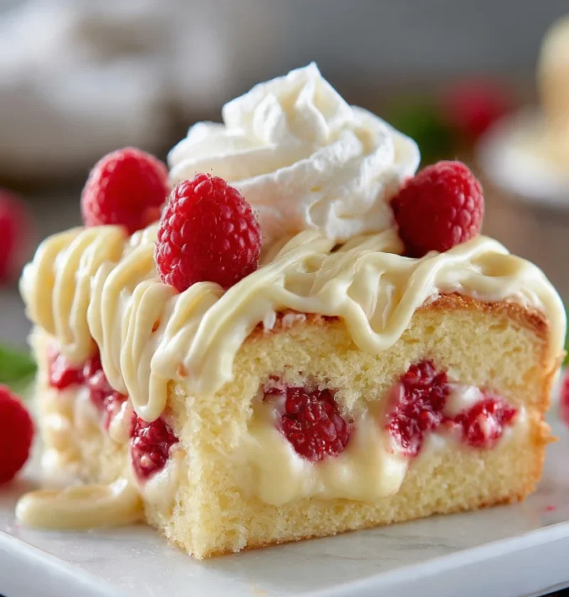 White Chocolate Raspberry Poke Cake