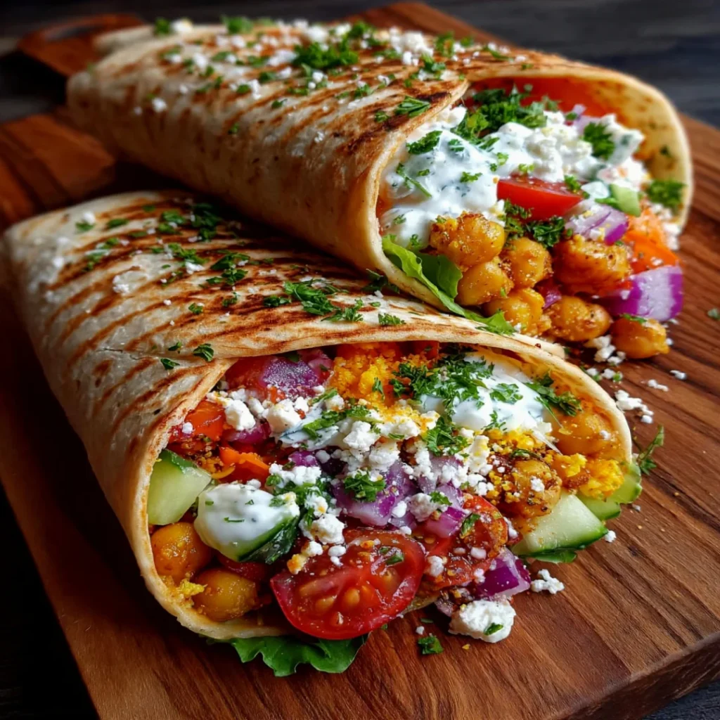 Chickpea & Feta Wrap with Veggies & Yogurt Sauce - Chickpea & Feta Wrap with Veggies & Yogurt Sauce