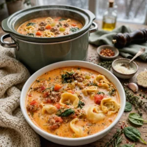 Crockpot Sausage Tortellini Soup