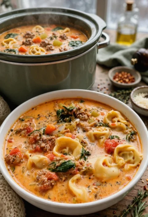 Crockpot Sausage Tortellini Soup