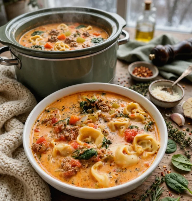 Crockpot Sausage Tortellini Soup