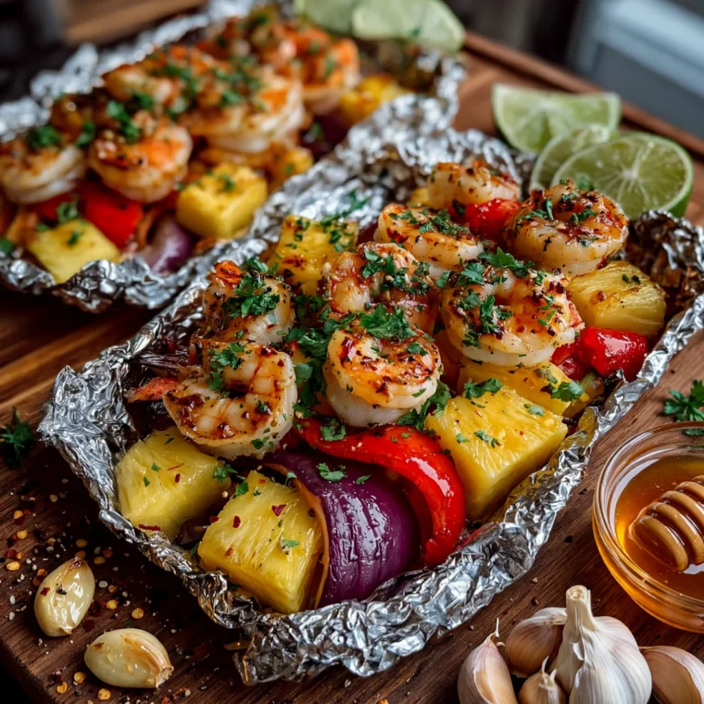 Honey Garlic Shrimp & Pineapple Foil Packets - Honey Garlic Shrimp & Pineapple Foil Packets