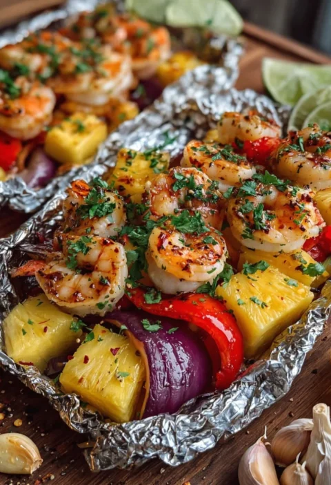 Honey Garlic Shrimp & Pineapple Foil Packets