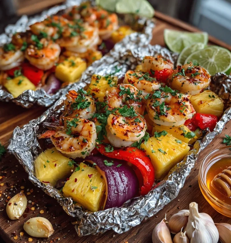 Honey Garlic Shrimp & Pineapple Foil Packets