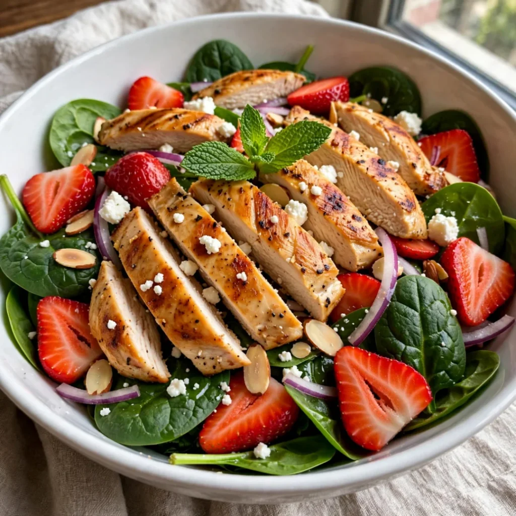 Strawberry Chicken Spinach Salad & Refreshing and Easy