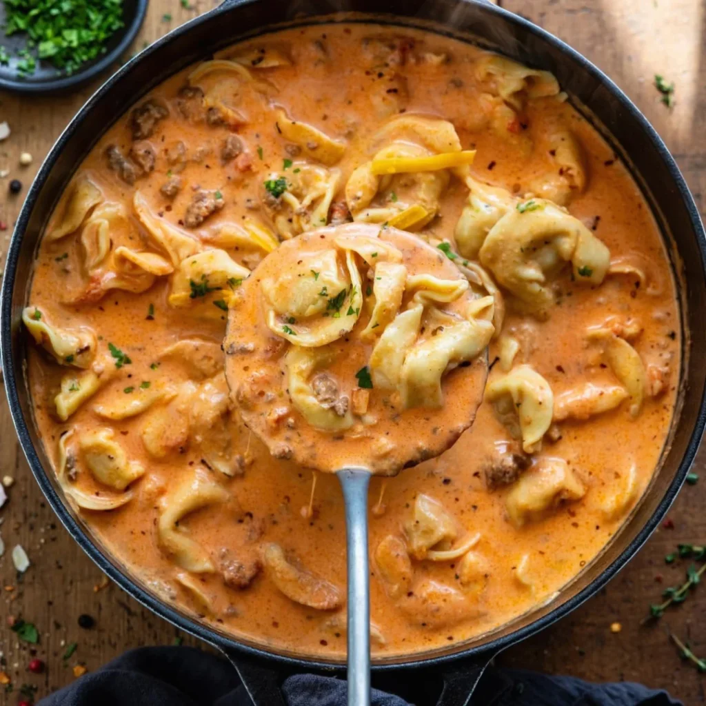 Cheesy Hamburger Tortellini Soup
